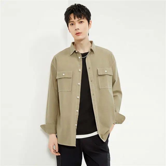 佐丹奴 纯棉梭织工装风贴袋休闲长袖衬衫 男款