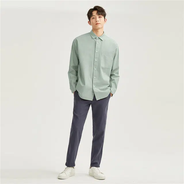 佐丹奴 宽松休闲纯色简约长袖衬衫 男款