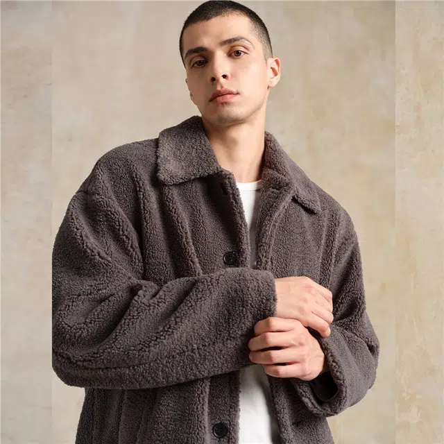 佐丹奴 仿羊羔绒翻领梭织休闲夹克外套 男款