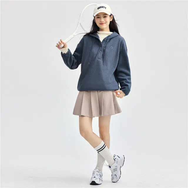 佐丹奴 纯色保暖刺绣连帽休闲时尚长袖卫衣 女款