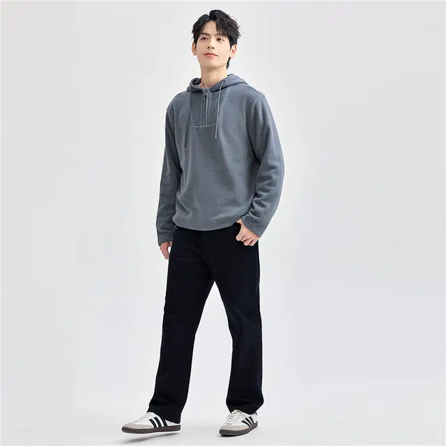佐丹奴 摇粒绒连帽胸针织长袖卫衣 男款