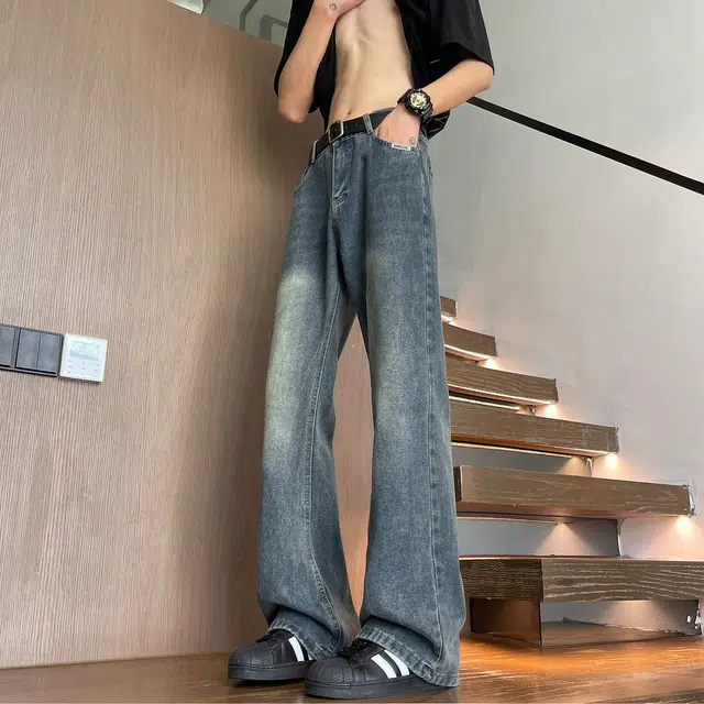 曼城 美式高街复古水洗做旧简约基础款宽松休闲舒适凉感透气时尚潮流日常通勤百搭牛仔裤 男女同款
