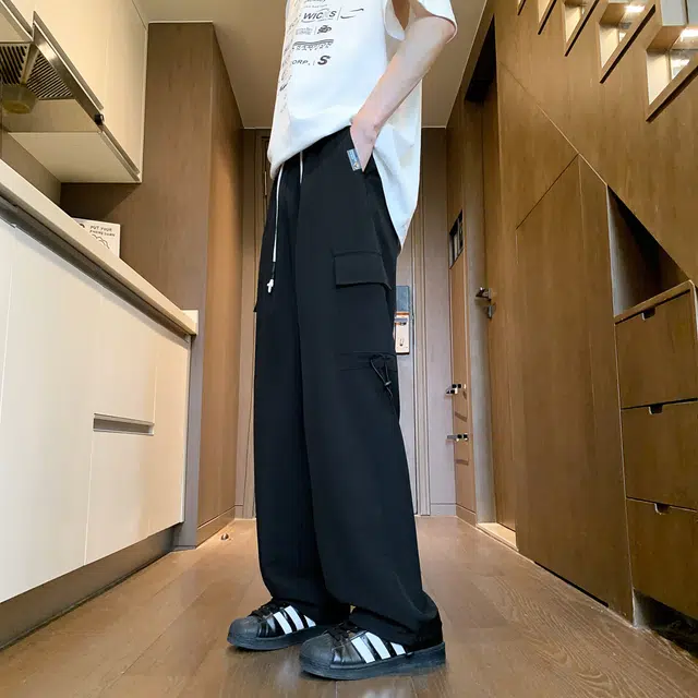 曼城 美式高街百搭纯色基础款多口袋工装薄款凉感透气宽松直筒休闲裤 男女同款