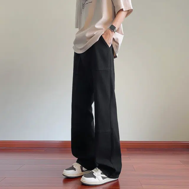 曼城 美式复古高街柔感舒适日系通勤做旧扎染水洗中腰牛仔裤 男女同款