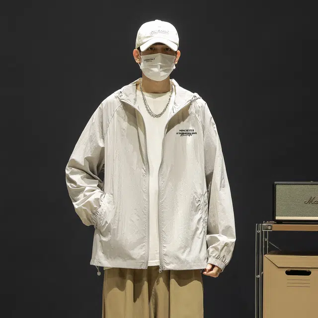 曼城 日系简约宽松休闲直筒户外冰丝凉感轻薄拉链开衫钓鱼登山连帽 超轻透气速干防紫外线防晒服 男女同款
