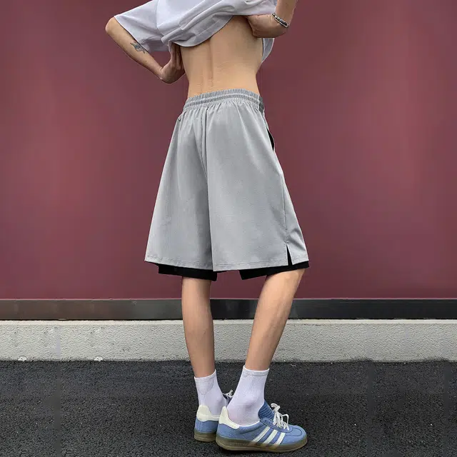 曼城 美式高街潮牌速干运动五分拼接凉感透气篮球裤 男女同款