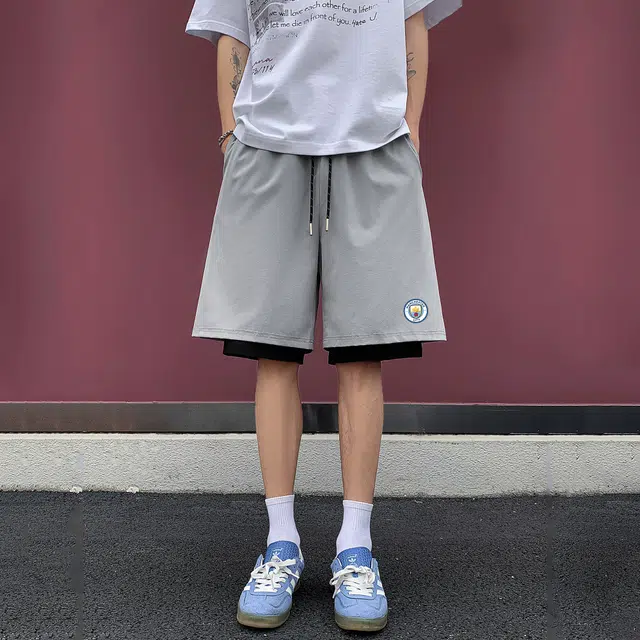 曼城 美式高街潮牌速干运动五分拼接凉感透气篮球裤 男女同款