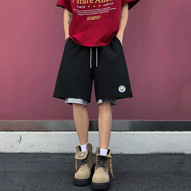 曼城 美式高街潮牌速干运动五分拼接凉感透气篮球裤 男女同款