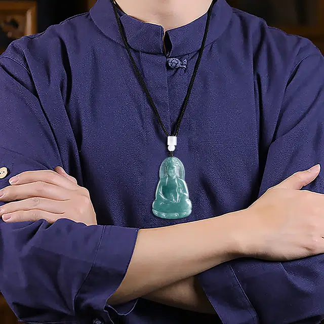 周帝王 蓝水净瓶观音吊坠 新中式国风小众高级感轻奢平安健康纳福转运招财福气 糯冰 翡翠项链 男女同款情侣款