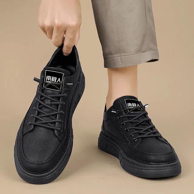 南极人 二层牛皮 四季百搭舒适简约时尚潮流个性厚底休闲轻盈 减震包裹性吸汗增高平衡抗冲击性支撑耐磨轻便透气防水防滑 低帮 板鞋 男款
