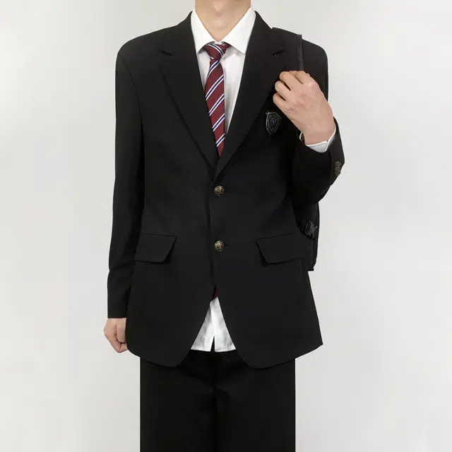 木村叔 日系原创两粒扣黑色纯色平驳领宽松型西装 男款