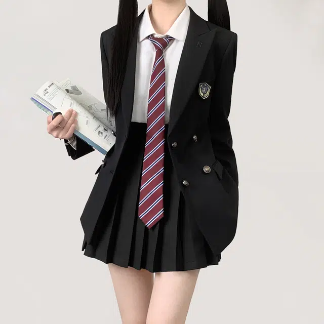木村叔 夏季学院风女学生双排扣西服套装外套 女款