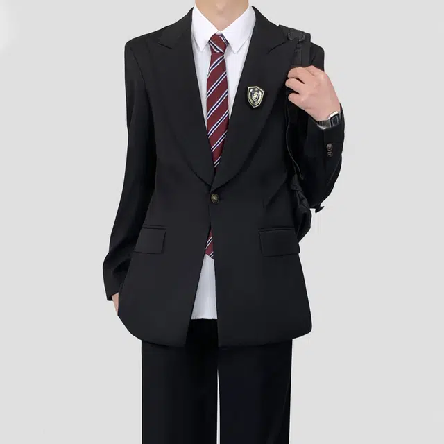 木村叔 黑色戗驳领初夏季纯色长袖超修身便服单西西装 男款