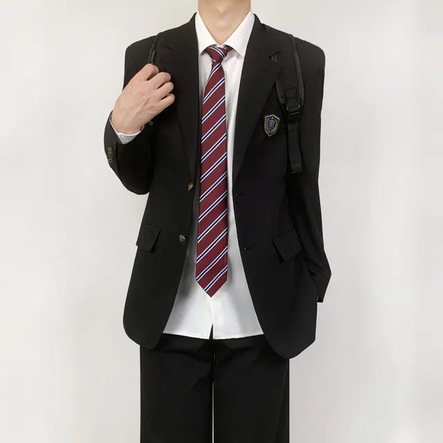 木村叔 日系原创两粒扣黑色纯色平驳领宽松型西装 男款