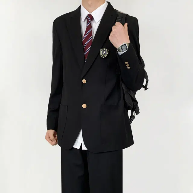 木村叔 酒红色夏季学院风纯色戗驳领宽松型西装 男款