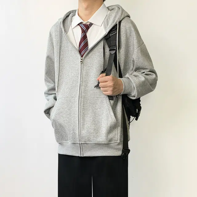 木村叔 连帽开衫内搭叠穿卫衣 男款 灰色
