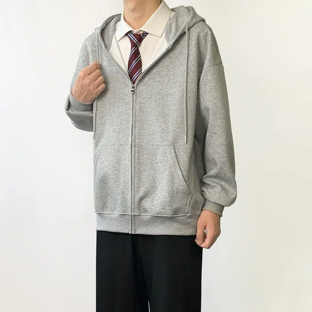木村叔 连帽开衫内搭叠穿卫衣 男款 灰色