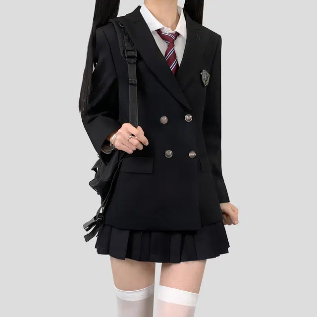 木村叔 夏季学院风女学生双排扣西服套装外套 女款