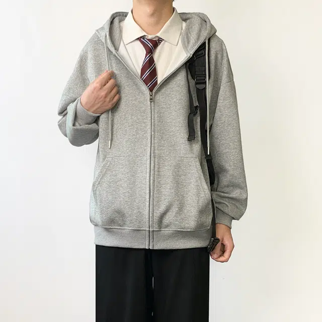 木村叔 连帽开衫内搭叠穿卫衣 男款 灰色