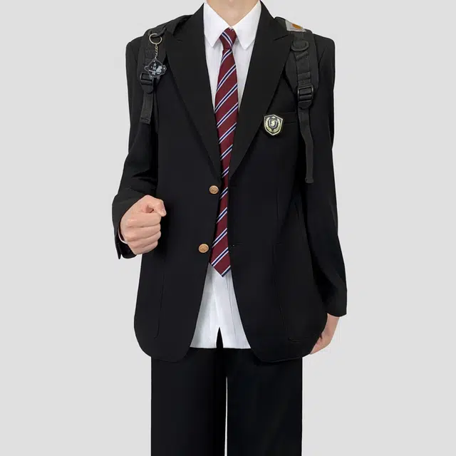 木村叔 酒红色夏季学院风纯色戗驳领宽松型西装 男款