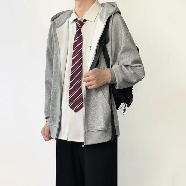 木村叔 连帽开衫内搭叠穿卫衣 男款 灰色