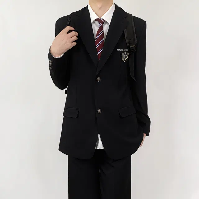 木村叔 刺绣黑色初夏季纯色平驳领宽松型西装 男款