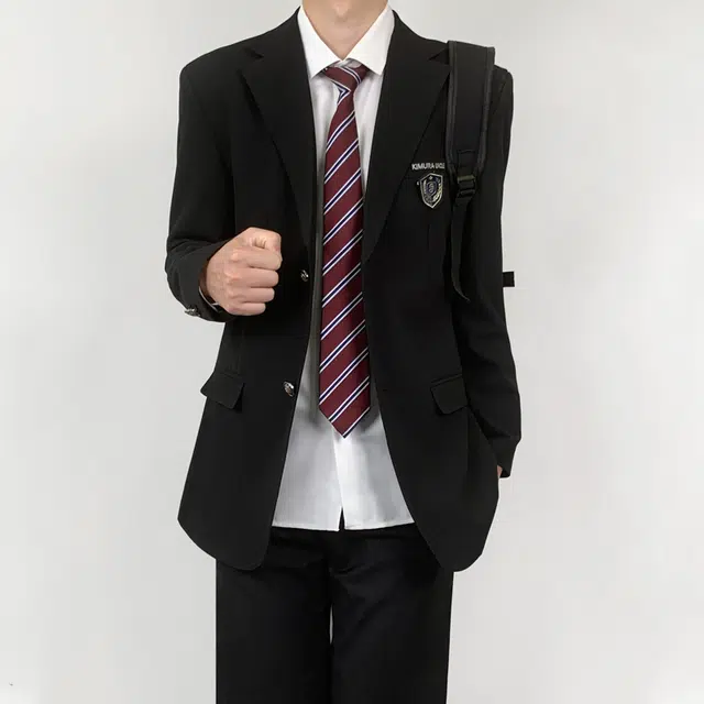 木村叔 刺绣黑色初夏季纯色平驳领宽松型西装 男款