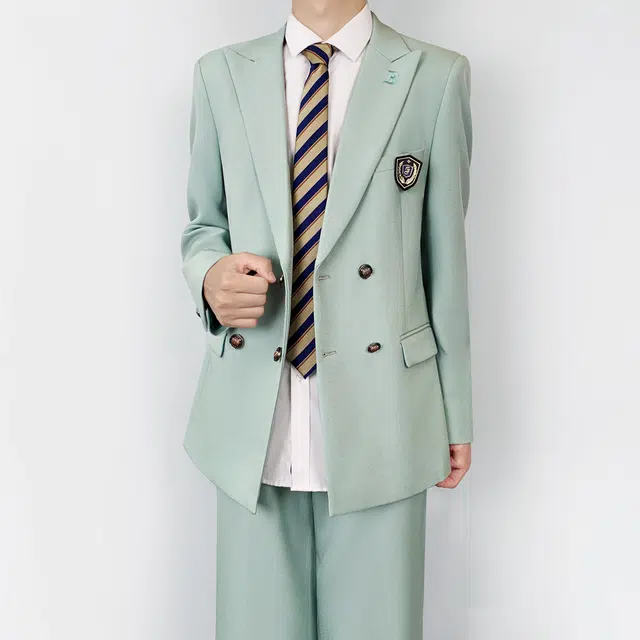 木村叔 刺绣浅薄荷绿初夏季戗驳领宽松型西装 男款