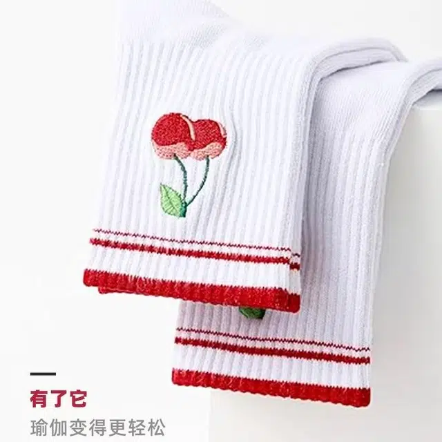 普鲁士多特蒙德 樱桃可爱时尚防滑保暖吸汗耐磨中筒袜 女款 组合装