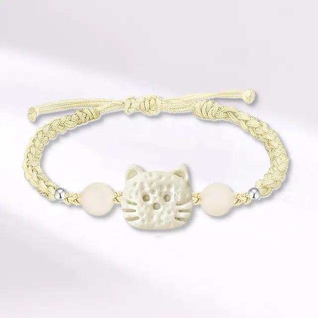 繁花笺 复古新中式招财猫咪精致小众高级感森系甜美手饰 合金 手绳 男女同款情侣款