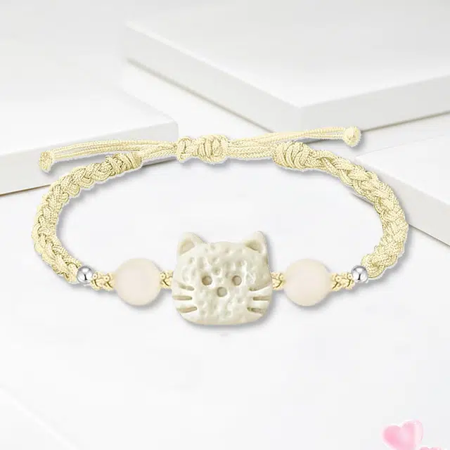 繁花笺 复古新中式招财猫咪精致小众高级感森系甜美手饰 合金 手绳 男女同款情侣款