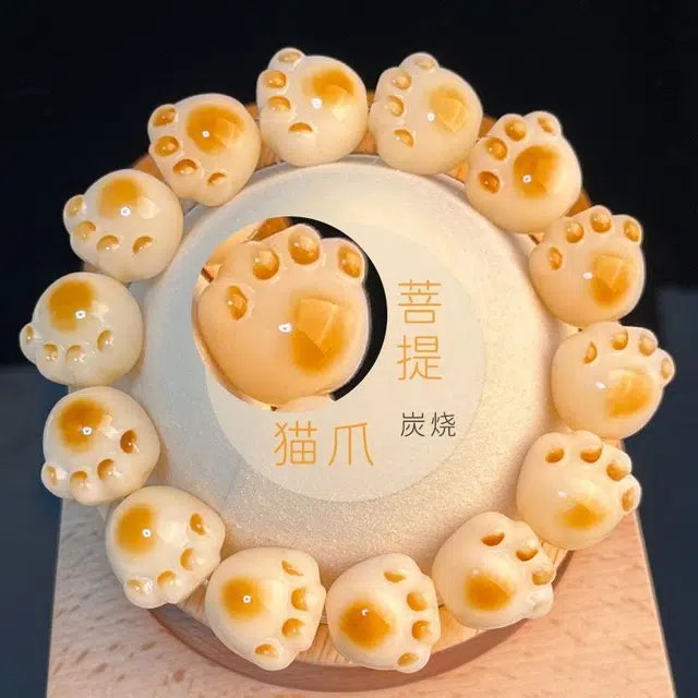 繁花笺 可爱猫咪猫爪新中式手链 古风配饰国风佛珠转运珠 招财纳福复古国潮 绕指柔文玩盘玩手持甜美小众设计 白玉菩提 手串 女款