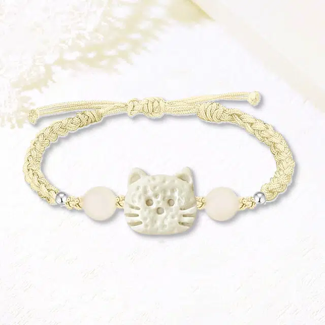 繁花笺 复古新中式招财猫咪精致小众高级感森系甜美手饰 合金 手绳 男女同款情侣款