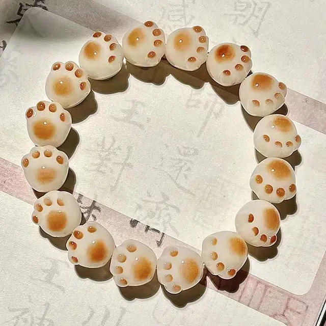 繁花笺 可爱猫咪猫爪新中式手链 古风配饰国风佛珠转运珠 招财纳福复古国潮 绕指柔文玩盘玩手持甜美小众设计 白玉菩提 手串 女款