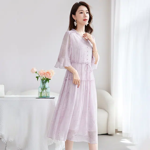 水墨佳人 舒适通勤简约短袖连衣裙 女款