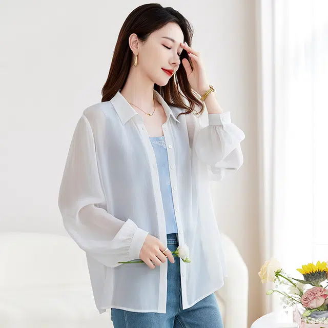 水墨佳人 纯色宽松翻领长袖衬衫 女款