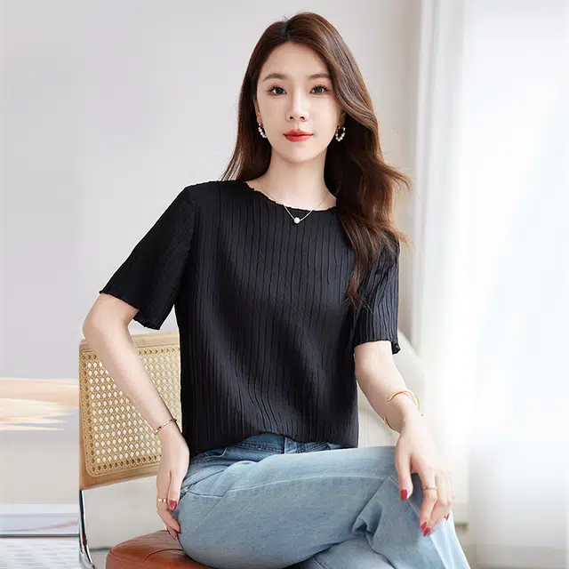 水墨佳人 上衣女日常穿搭简约轻奢桑蚕丝短袖衬衫 女款