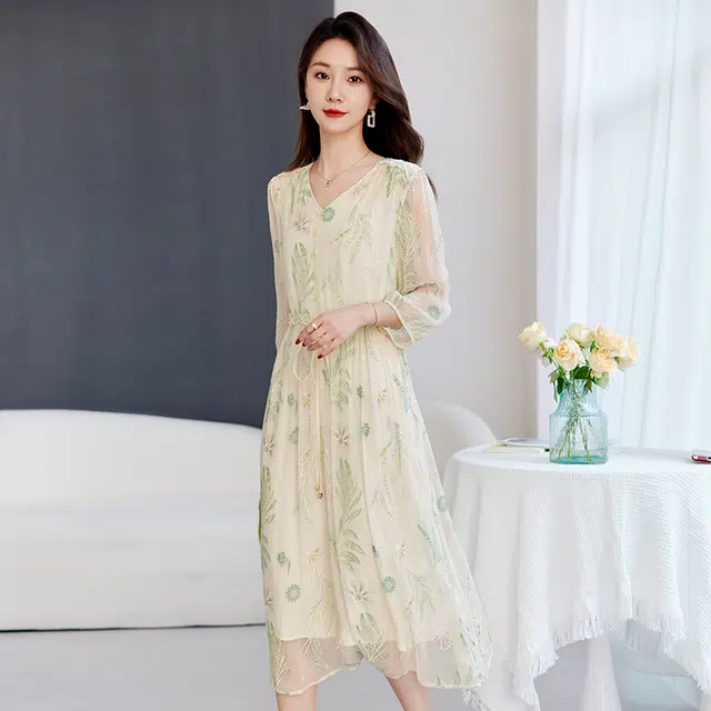 水墨佳人 舒适百搭修身舒适柔软亲肤短袖连衣裙 女款