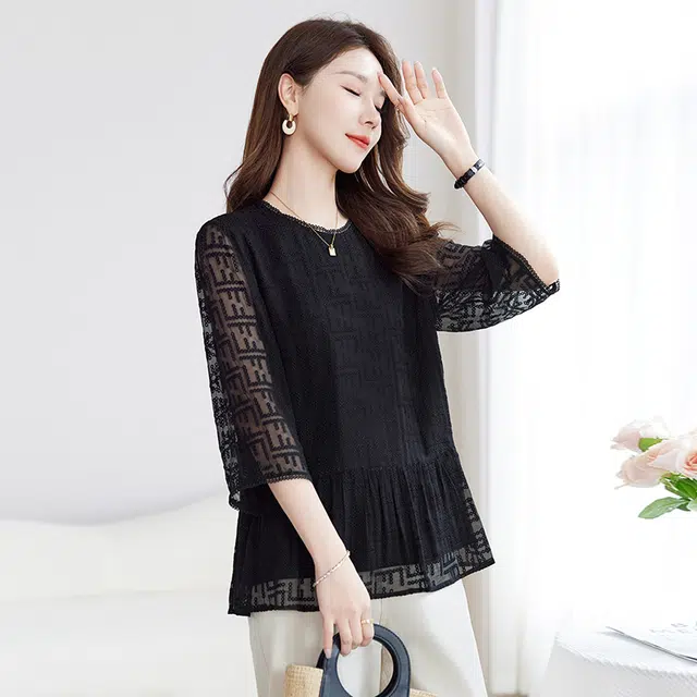 水墨佳人 舒适透气圆领合身短袖衬衫 女款