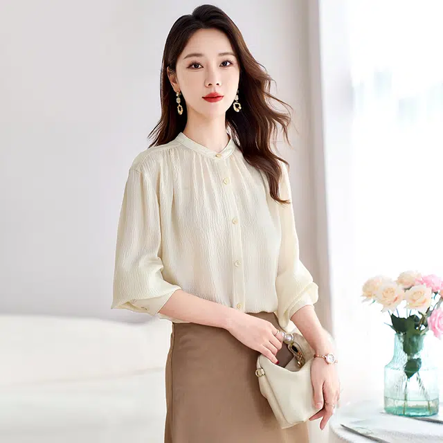 水墨佳人 通勤百搭时尚休闲长袖衬衫 女款 米白色