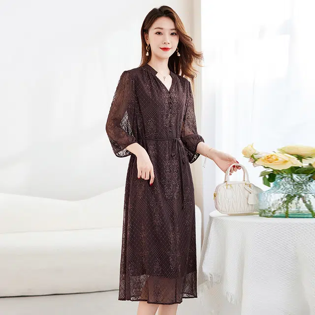 水墨佳人 桑蚕顺宇绣花五分袖真丝短袖连衣裙 女款