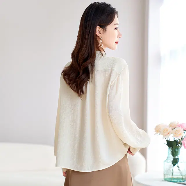 水墨佳人 通勤百搭时尚休闲长袖衬衫 女款 米白色