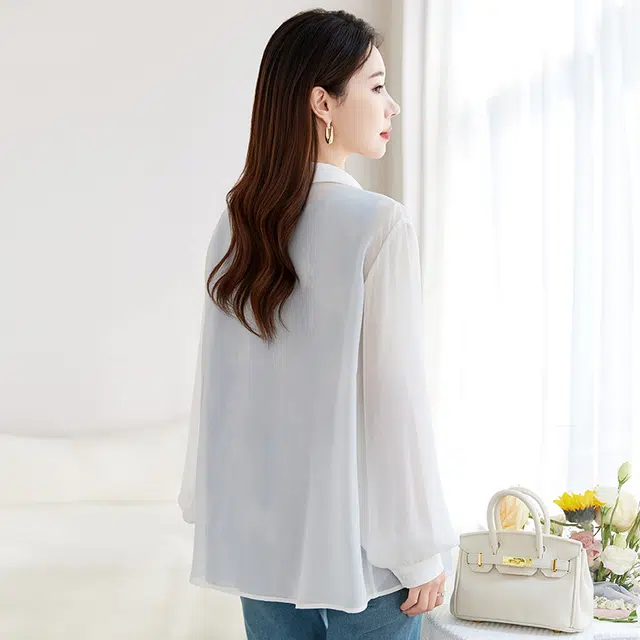水墨佳人 纯色宽松翻领长袖衬衫 女款