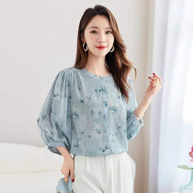 水墨佳人 真丝双绉印花上衣 女款