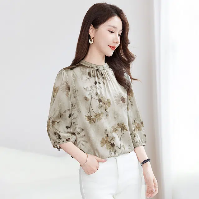 水墨佳人 妈妈装印花洋气国风短袖衬衫 女款