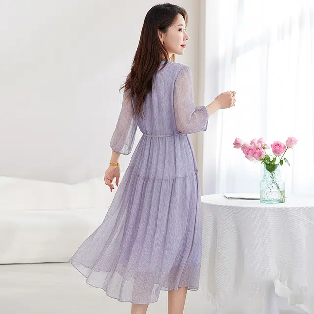 水墨佳人 简约舒适中长款通勤合身五分袖短袖连衣裙 女款