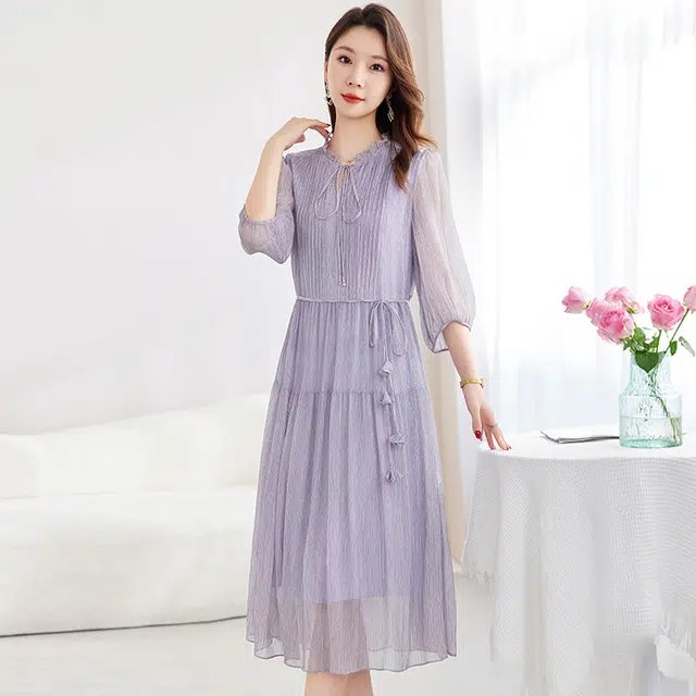 水墨佳人 简约舒适中长款通勤合身五分袖短袖连衣裙 女款