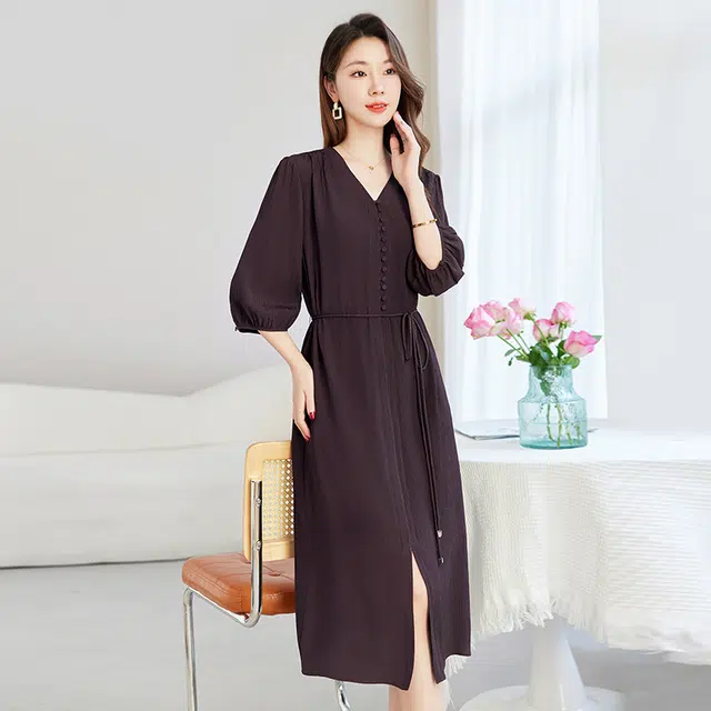 水墨佳人 柔软亲肤舒适时尚设计百搭短袖连衣裙 女款