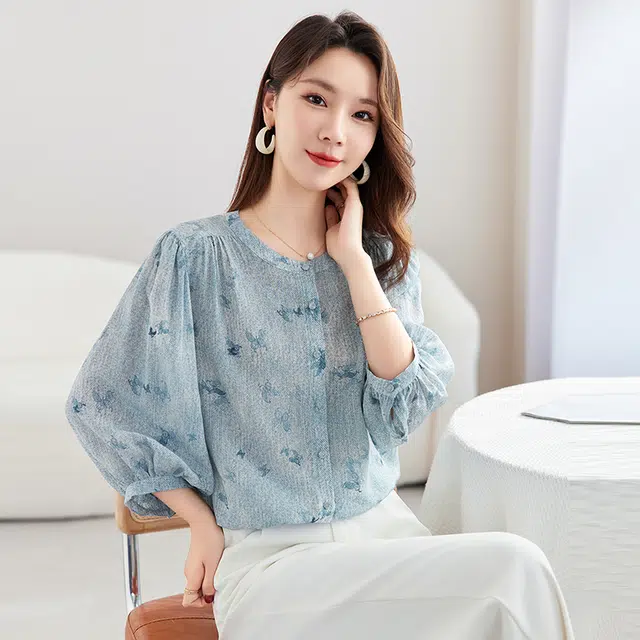 水墨佳人 真丝双绉印花上衣 女款