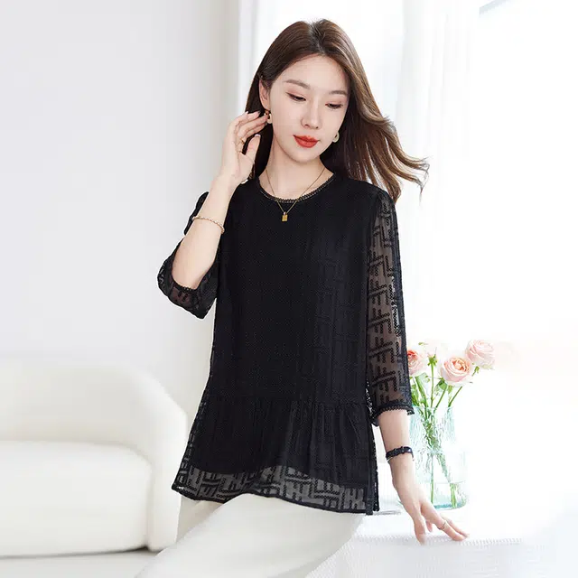 水墨佳人 舒适透气圆领合身短袖衬衫 女款